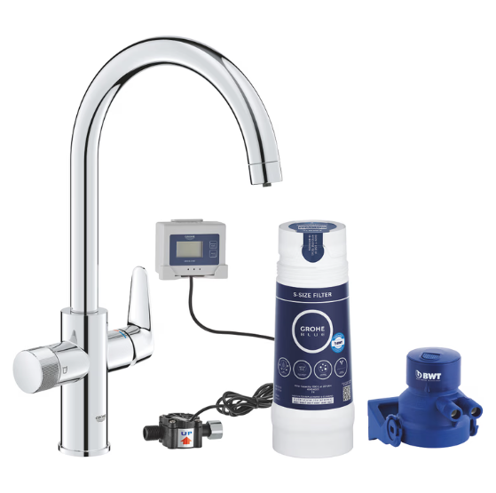 GROHE 30581000 BLUE PURE BAUCURVE FAUCET SET WITH S-SIZE FILTER