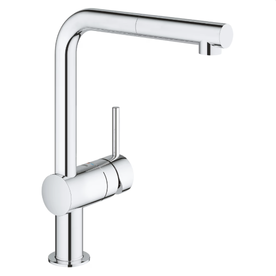 GROHE 32168000 MINTA L-SPOUT CHROME SINK MIXER 1/2" WITH PULL-OUT MOUSSEUR